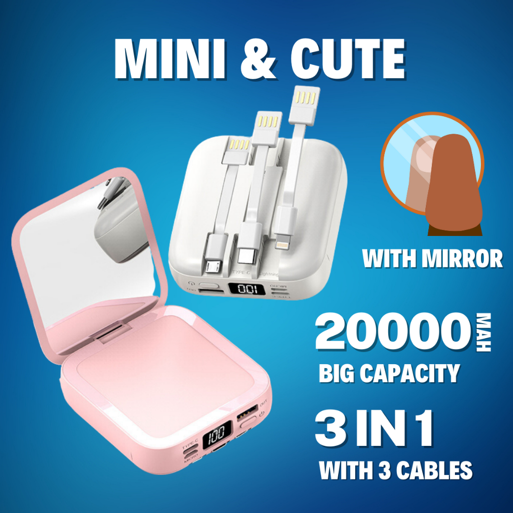 Powerbank 20000mah Mirror Cute Powerbank Mini Portable Powerbank with ...