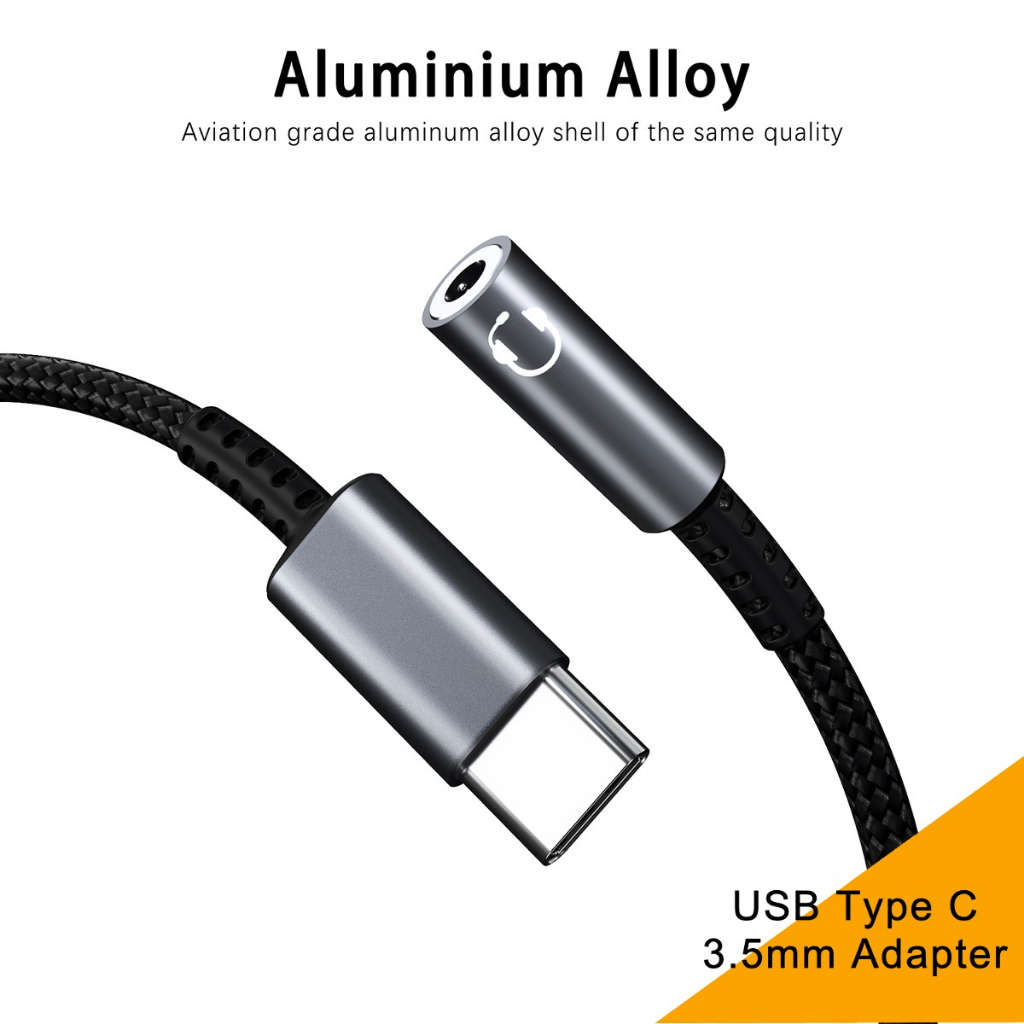 USB Type C 3.5mm Aux Jack Adapter Earphone Hi Res Audio For Mobile