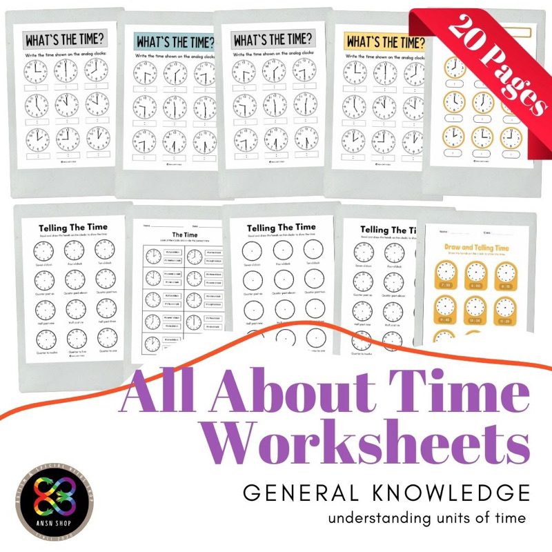 All About Time Worksheets (PDF) Clocks / General Knowledge / Speech ...