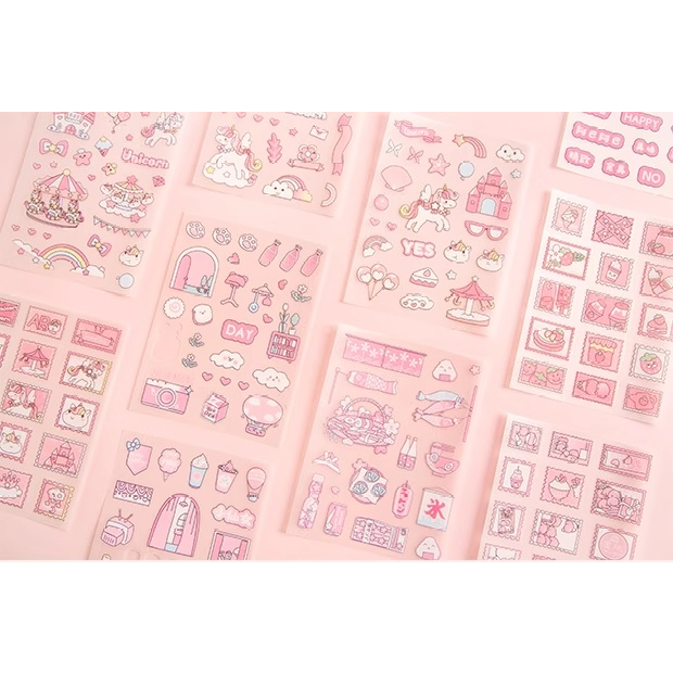 KOREAN PRETTY PRINCESS GIRLY CUTE STICKERS UNICORN STRAWBERRY 粉色贴纸闪点磨砂 ...