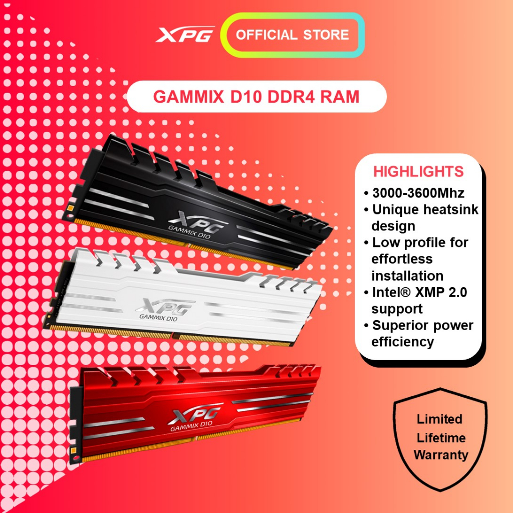 ADATA RAM D10 DDR4 3000/3200/3600 XPG Red/Black (8GB/16GB)