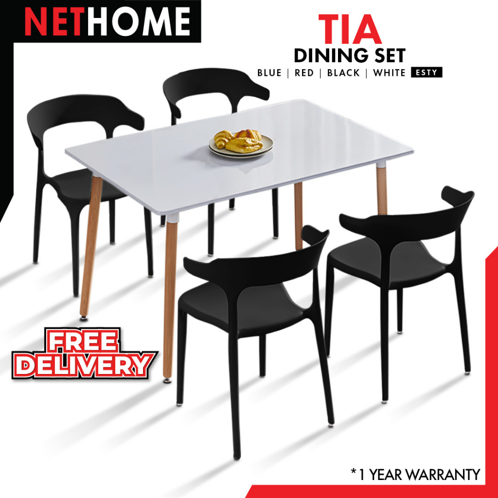 ⚡️NETHOME⚡️TIA Simple Dining Set [1 Table + 4 Chairs]/Mordern Dinning ...