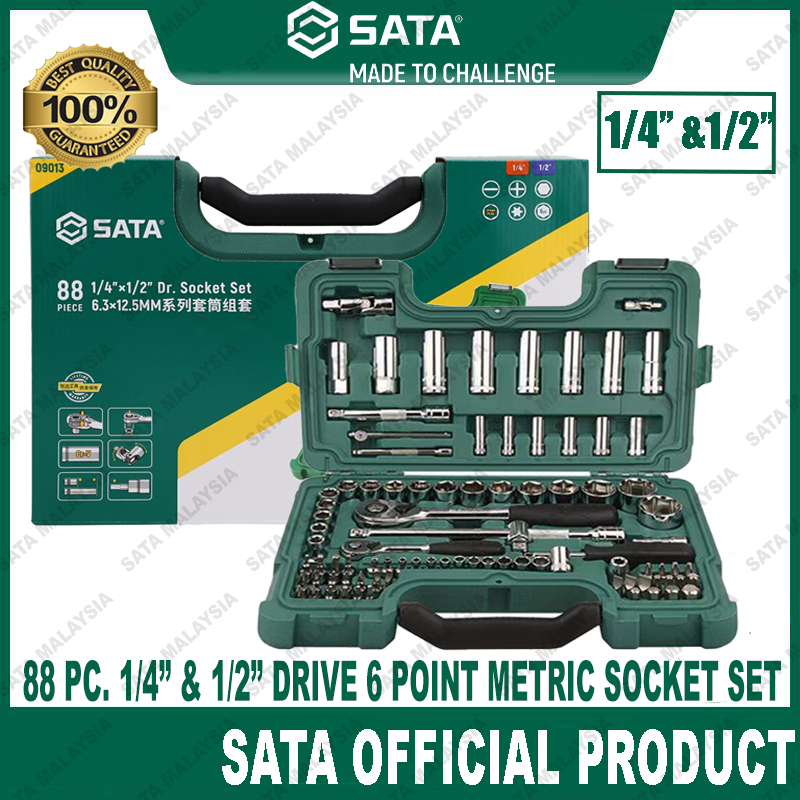 SATA 88Pc. 1/4" & 1/2" Drive 6 Point Metric Socket Set/ Set Soket 88 ...