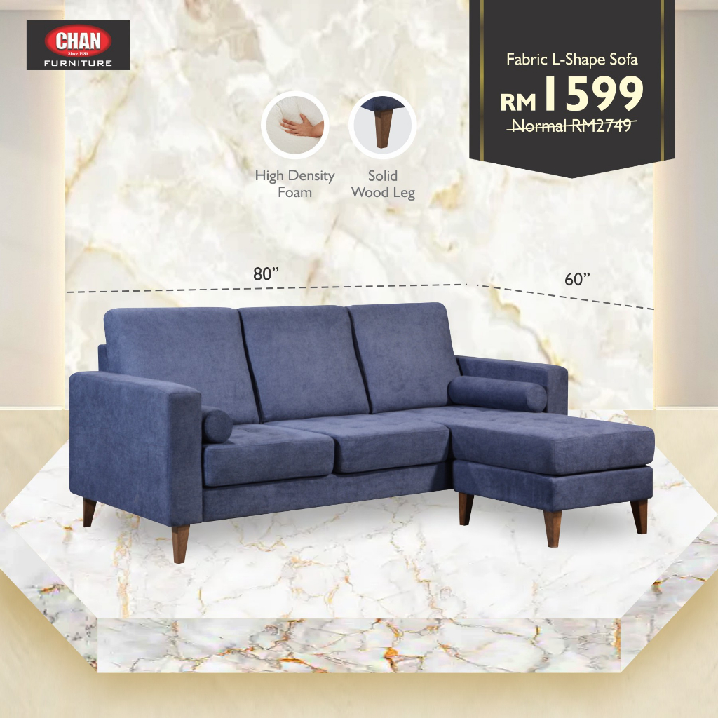 [CHAN FURNITURE SABAH] FABRIC LSHAPE SOFA (EM) SS P203LBL Shopee