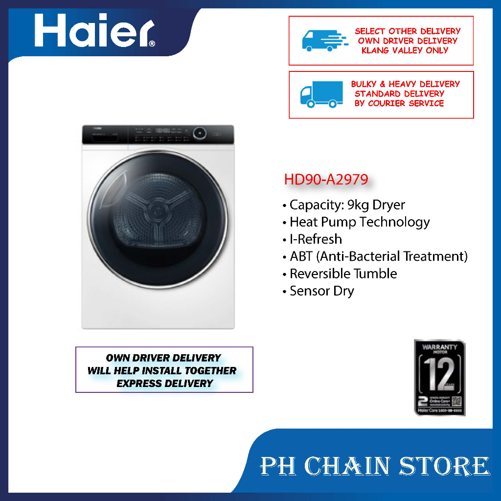 HAIER HD90-A2979 9KG HEAT PUMP TECHNOLOGY FRONT LOAD DRYER | Shopee ...