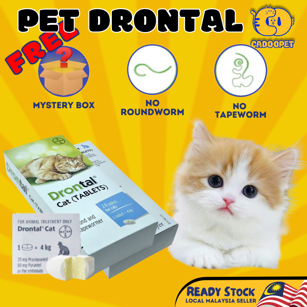 Pet Drontal 1 Tablet Tasty Dewormer Tablets for Cats Cacing Kucing ...