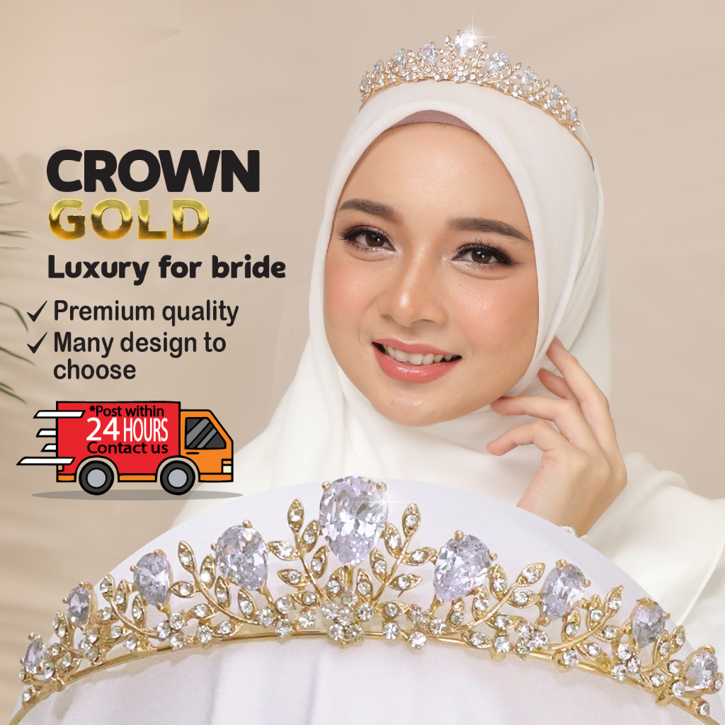 [crown Bride Gold] Zirconia Crown Rhinestone Crown Tunang Crown Nikah Crown Wedding Crown