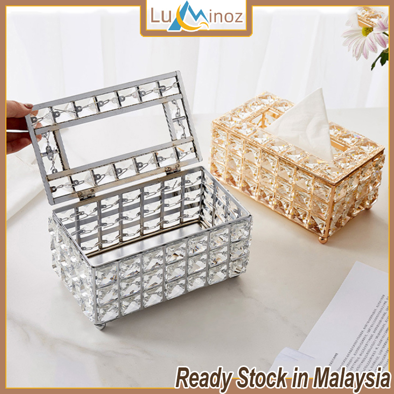 Luxury Crystal Tissue Box Rectangular Glass Tissue Holder Organizer for Room Office Home Decor