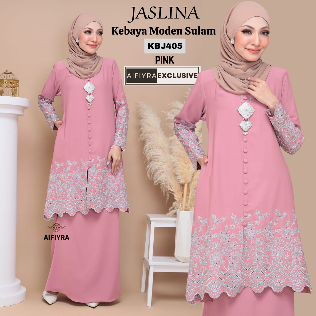 JASLINA Baju Kurung Kebaya Moden Sulam Labuh Cutting Kembang Nikah ...