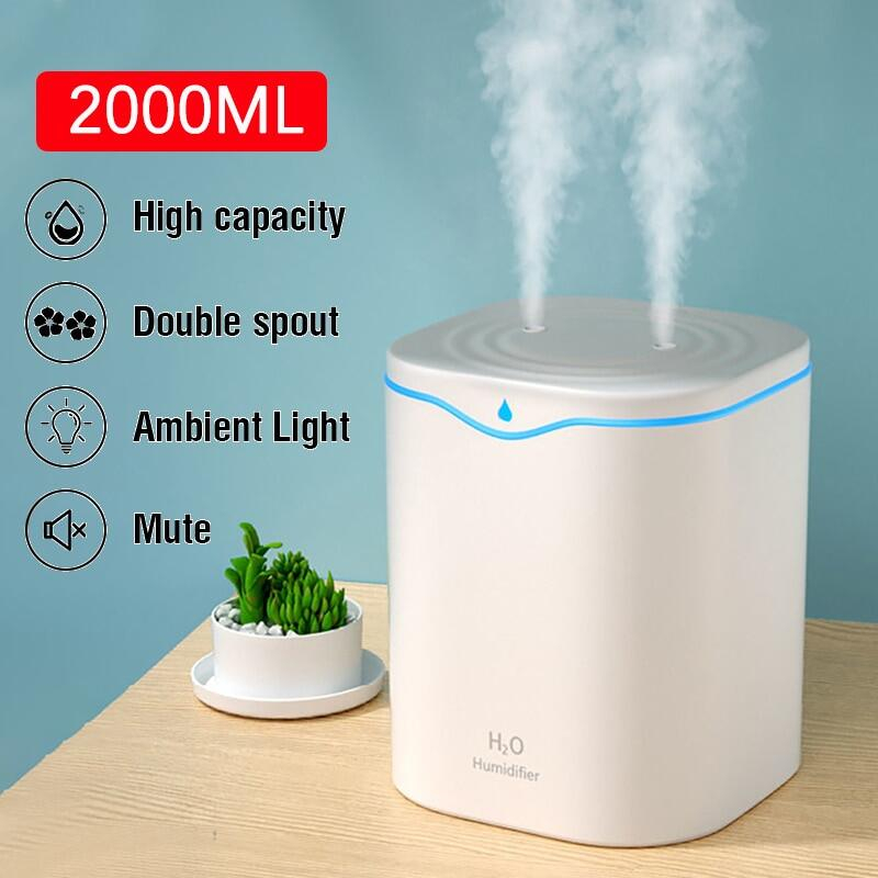 New 2000ml Usb Air Humidifier Double Spray Port Essential Oil Aromatherapy Diffuser Cool Mist 6000