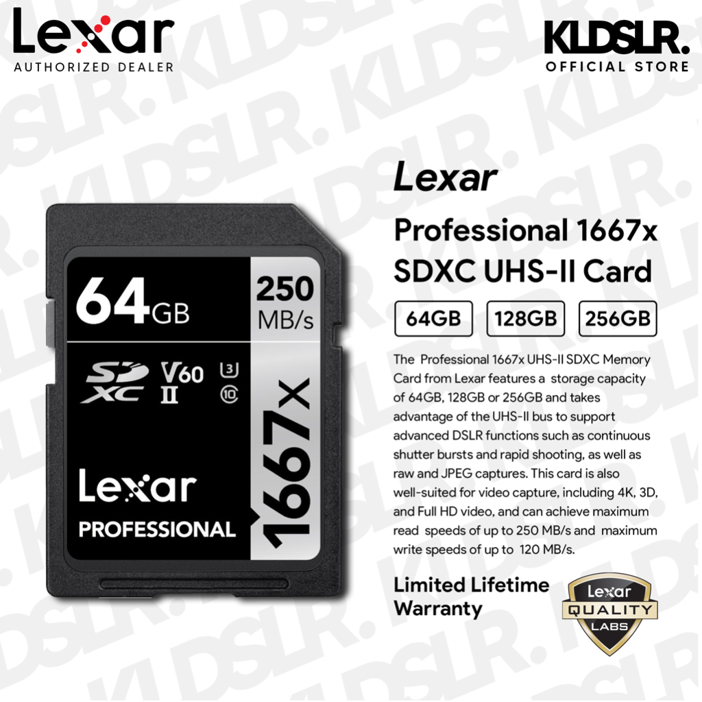 Lexar Professional 1667x 64GB / 128GB / 256GB UHSII SDXC Memory Card