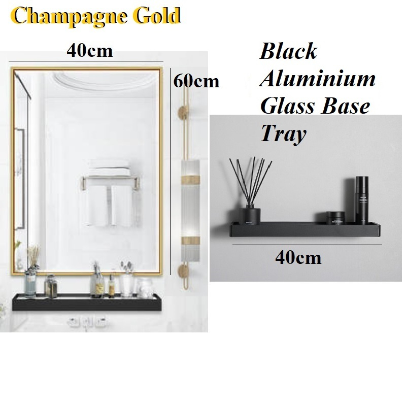 [CHAMPAGNE GOLD] Bathroom Mirror ALUMINIUM SLIM FRAME and Shelf Tray