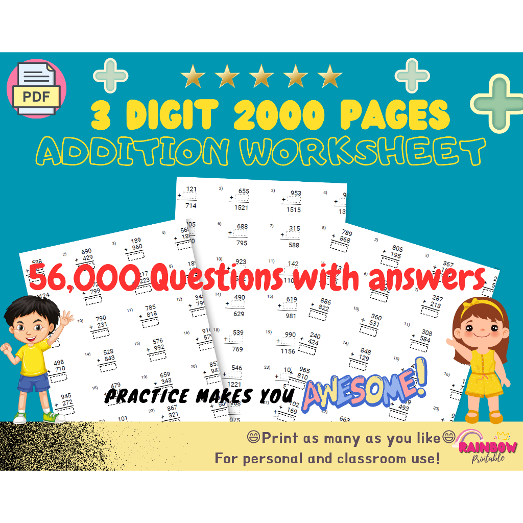 3 Digit, Addition Worksheet, [PDF] Printable Mathematics Worksheet ...