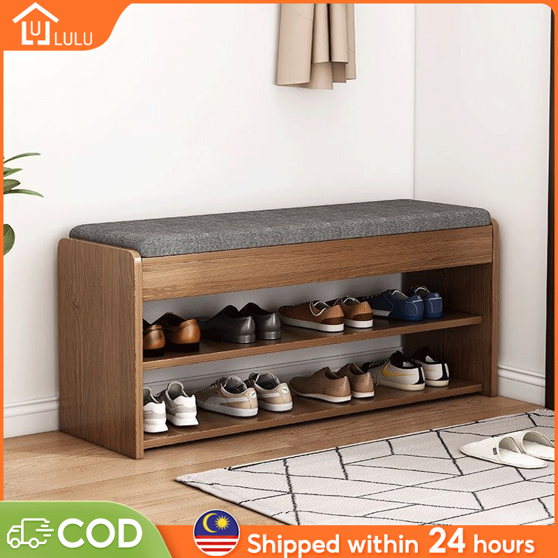 Wooden Shoe Stool Cabinet with Cushion Storage Modern Storage Stool ...