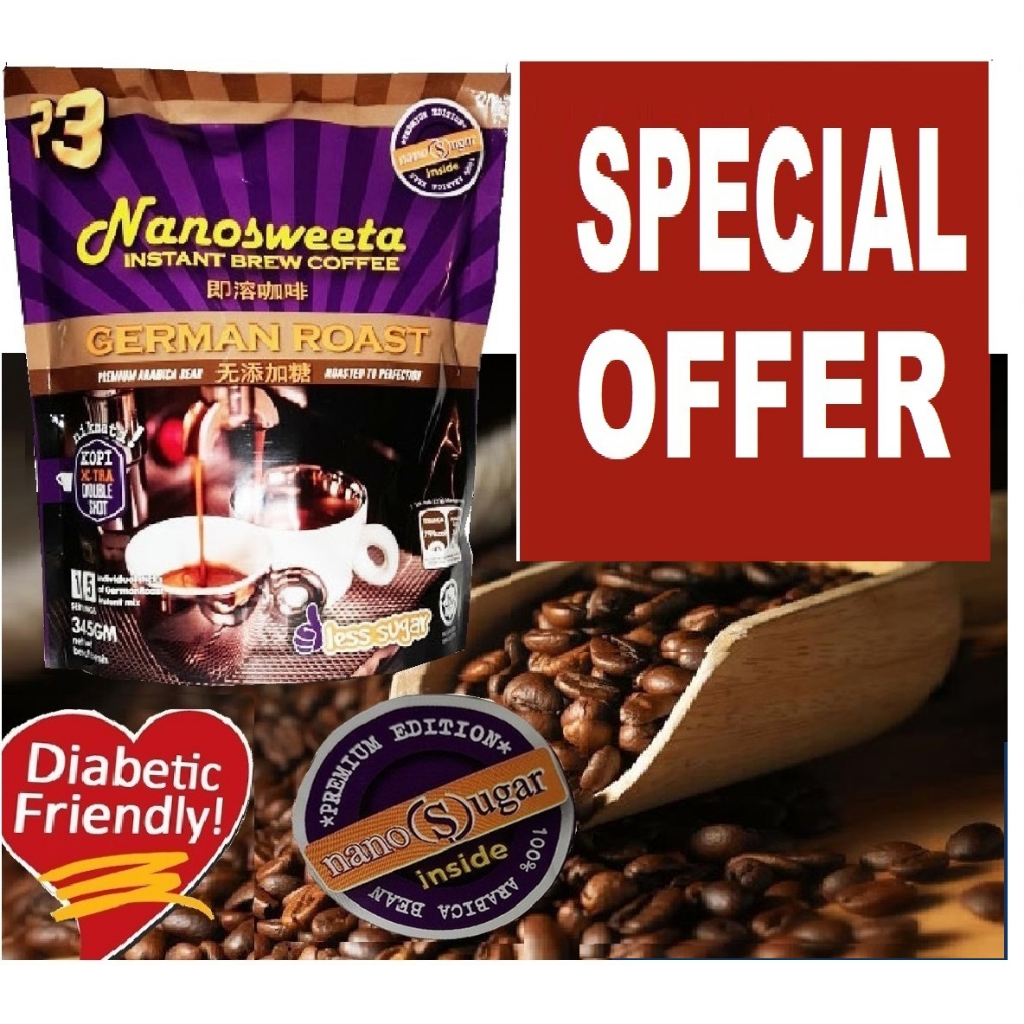 P3 Nanosweeta German Roast Coffee Low glycemic indexs(15sachet x 22g