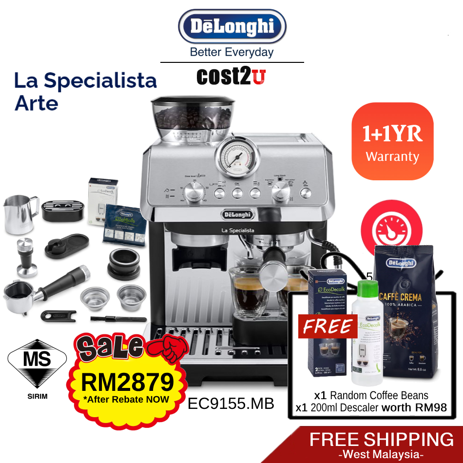 [Free Bean & Descaler] Delonghi La Specialista Arte Pump Espresso Machine EC9155.MB Coffee