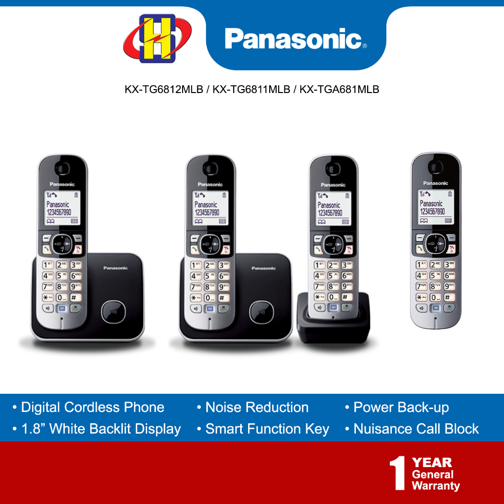 Panasonic Digital Cordless Phone (Twin/Single) Noise Reduction KXTG6811MLB / KXTG6812MLB / KX