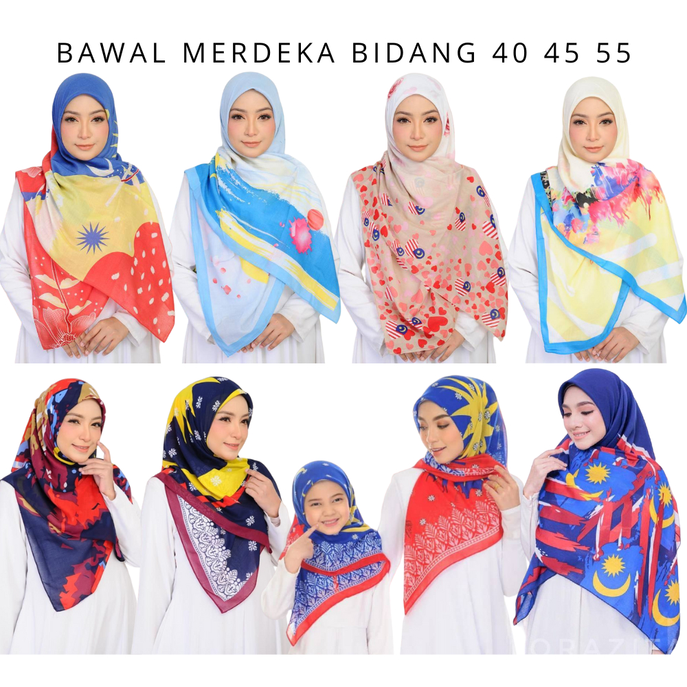 Tudung Merdeka Bidang 55 50 45 Cotton Premium Printed 2023 Tudung Bawal ...