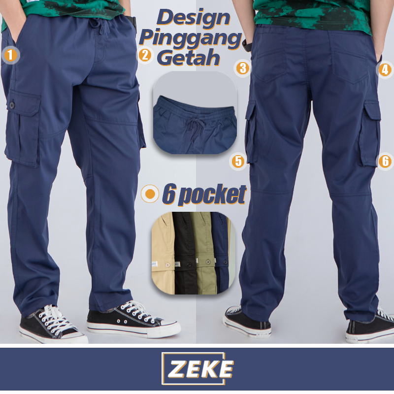 ZEKE Vintage Casual Seluar cargo loose premium quality Six Pocket boleh ...
