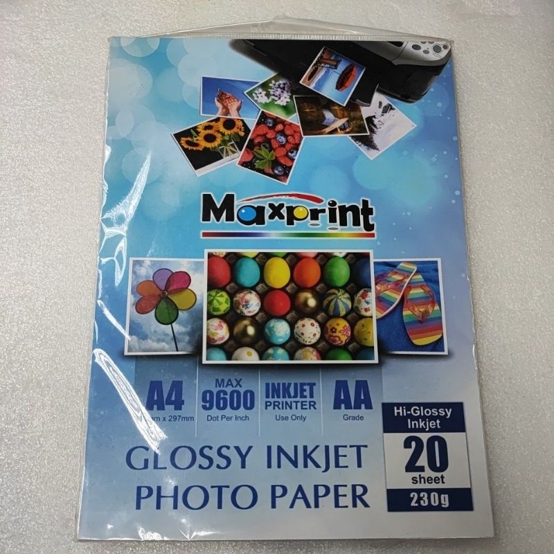 MAXPRINT A4 GLOSSY INKJET PHOTO PAPER (230G) 20 SHEET HIGLOSSY INKJET