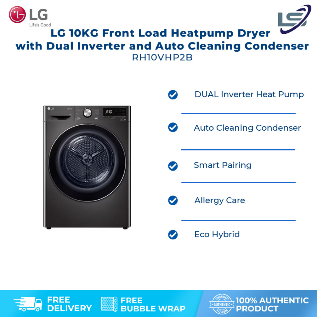 LG 10KG Front Load Heatpump Dryer with Dual Inverter and Auto Cleaning
