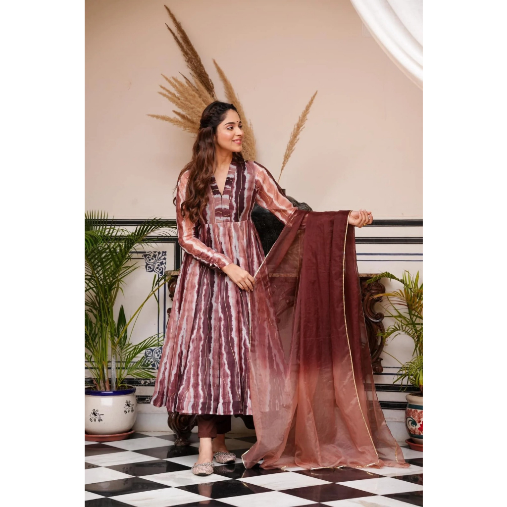 (S TO 3XL) New Long Sleeve Kurti With Dupatta / Anarkali Dress With Dupatta Shopee Malaysia