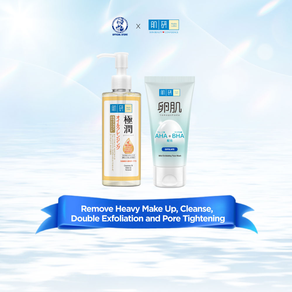 Hada Labo Hydrating Cleansing Oil 200ml + AHA/BHA Face Wash 130g [For