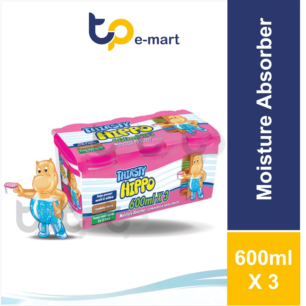 Thirsty Hippo Dehumidifier Moisture Absorber (600ml x 3) Value Pack ...