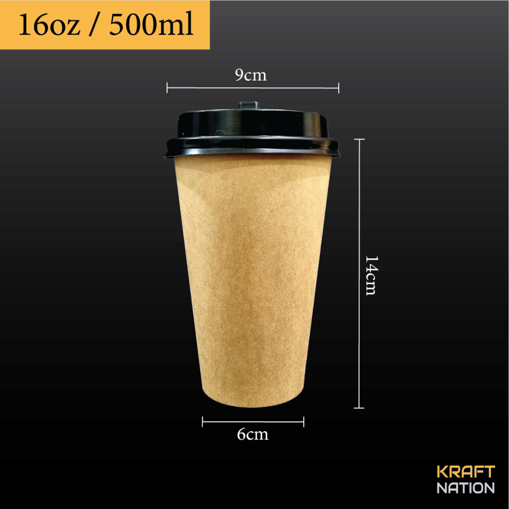 [Premium] 50 Set 8/12/14/16/22oz Kraft Paper Cup Hot Milk Tea/Coffee ...