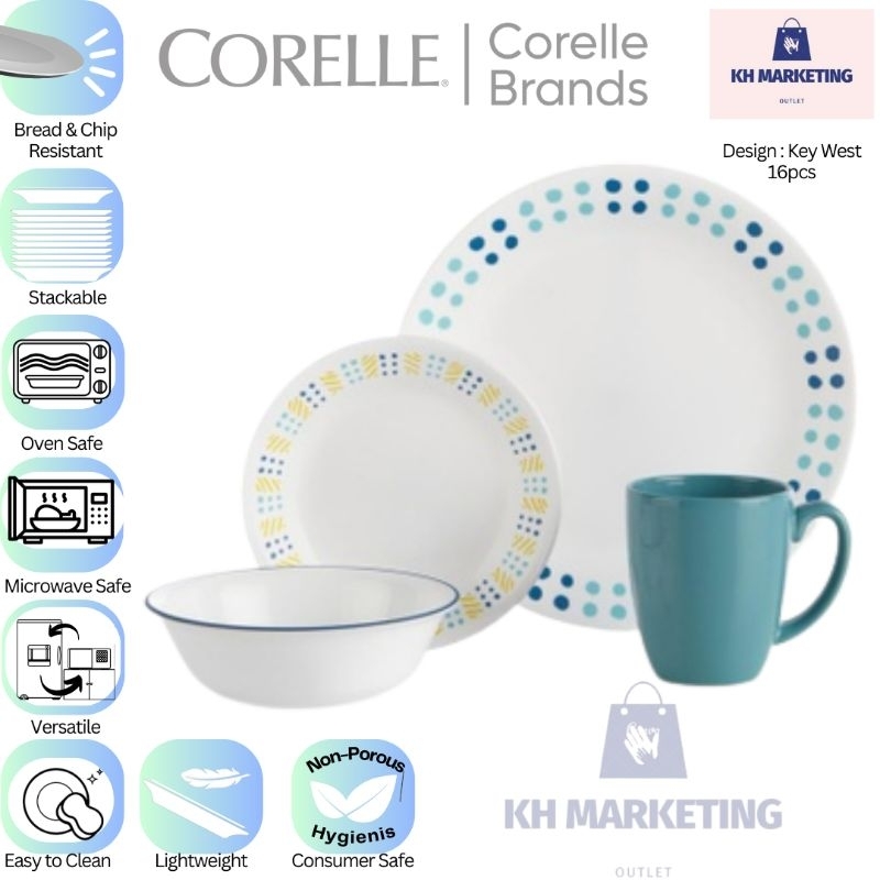 Corelle 16pcs Dinnerware Set, Livingware Set, Dinner set, Key West ...