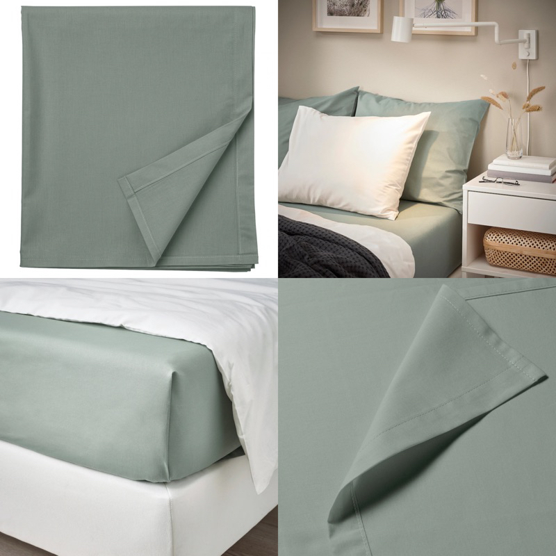 IKEA Dvala Jattevallmo Nattjasmin Flat Bed Sheet Cadar Cotton Grey Green Yellow Beige Super King