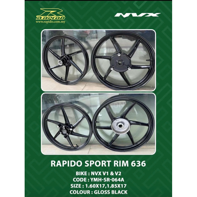 Rapido Nvx155 / SMRT CNC RIM V1 v2 / Nmax V2 Sport Rim Model Rapido 636 ...