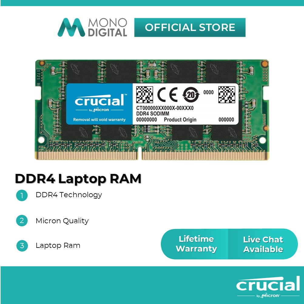 Crucial DDR4-3200 SODIMM Memory for Laptop (8GB/16GB/32GB)