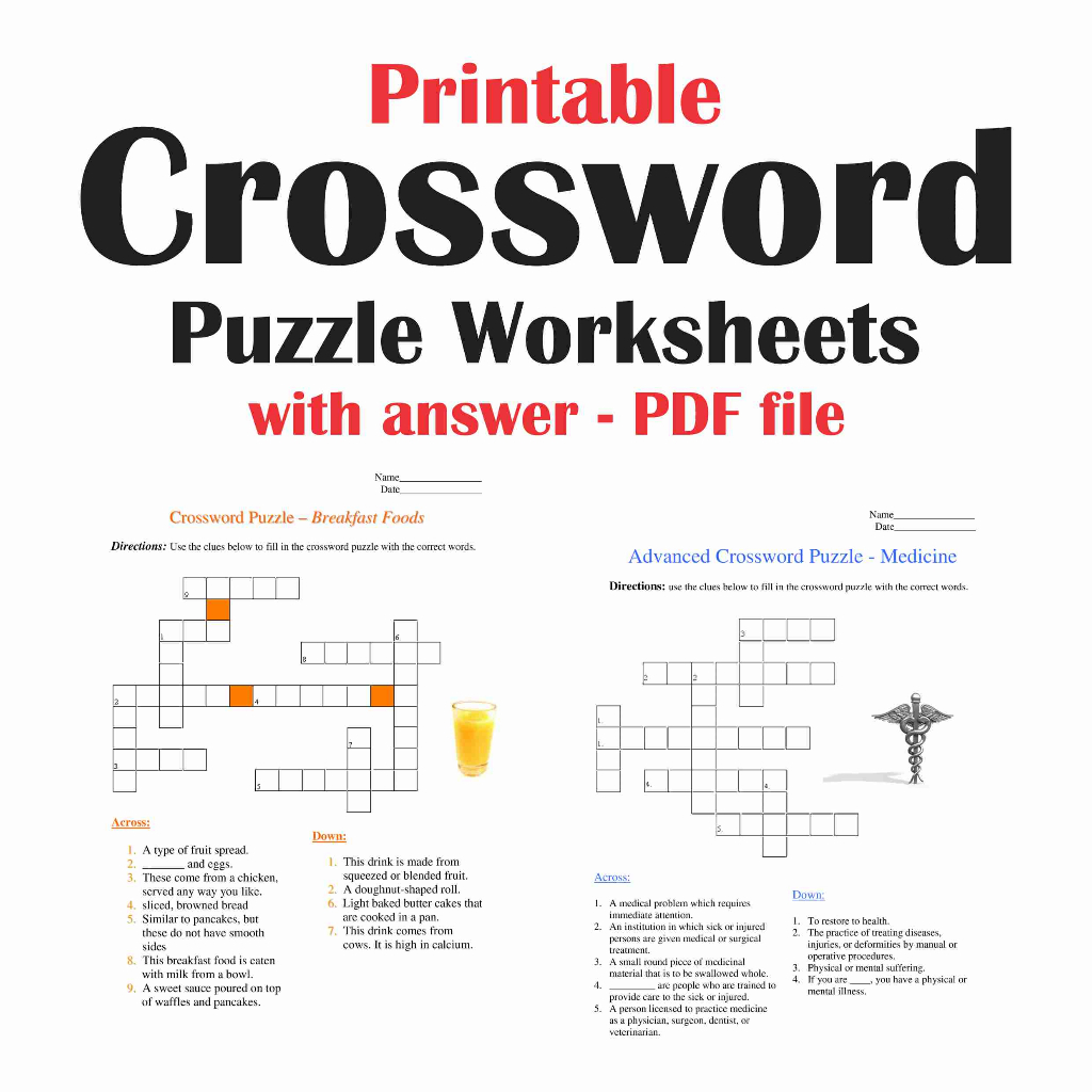 [Softcopy PDF] Printable Crossword Puzzle Worksheets Preschool English