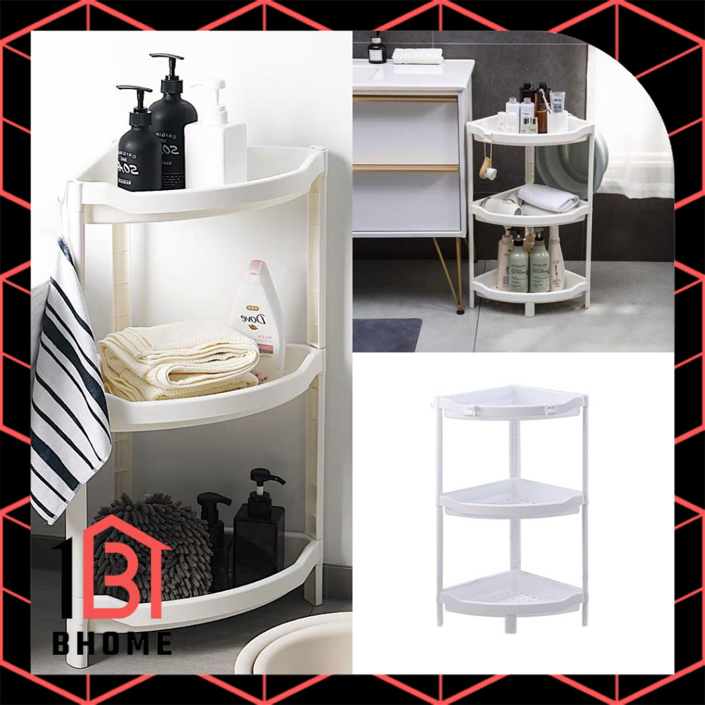 BATHROOM CORNER SHELF 3 TIER TRIANGLE SHELF UNIT PARA PENJURU RAK SEGI TIGA RAK SUDUT BILIK