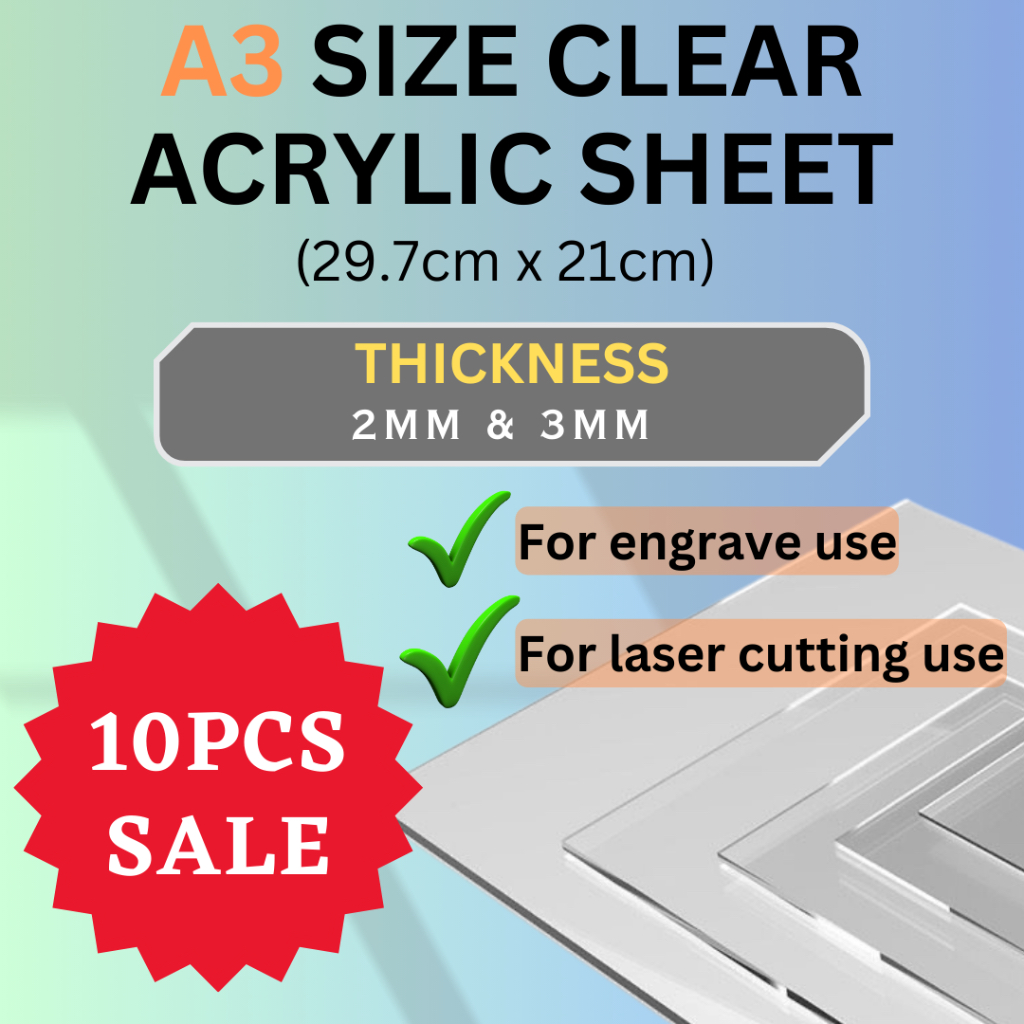 PALING MURAH!! CHEAPEST!! 10pcs clear acrylic A3 size 2MM & 3MM for ...