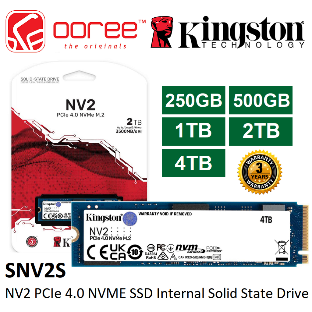 KINGSTON INT SSD M.2 2280 SNV2S NV2 PCIE 4.0 X4 NVME SSD INTENAL SOLID  STATE DRIVE FOR LAPTOP & PC - 250G 500G 1TB 2TB