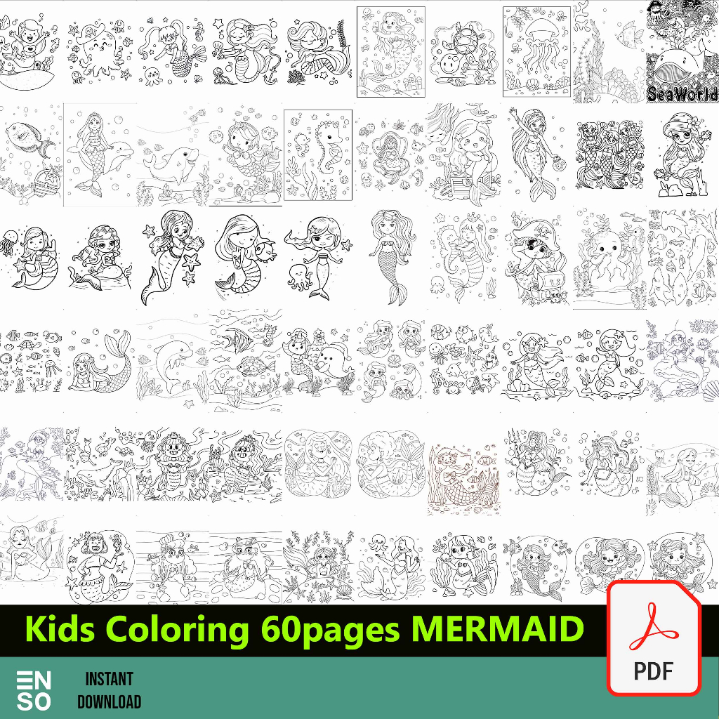 PDF 60 Pages Kids Coloring Learning eBook | Mermaids & SeaWorld ...