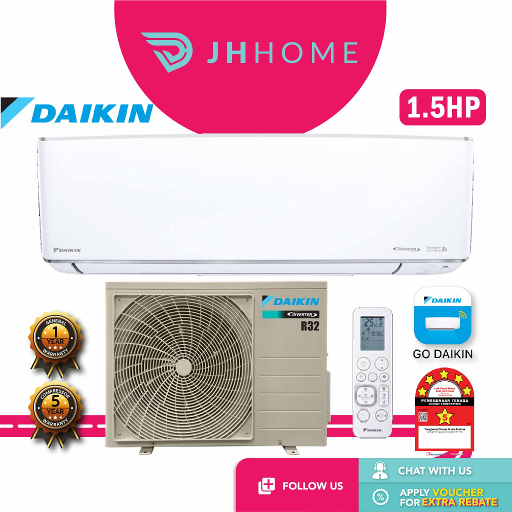 Daikin Smarto Premium Inverter R32 Air Conditioner 1 5hp Ftkh35b