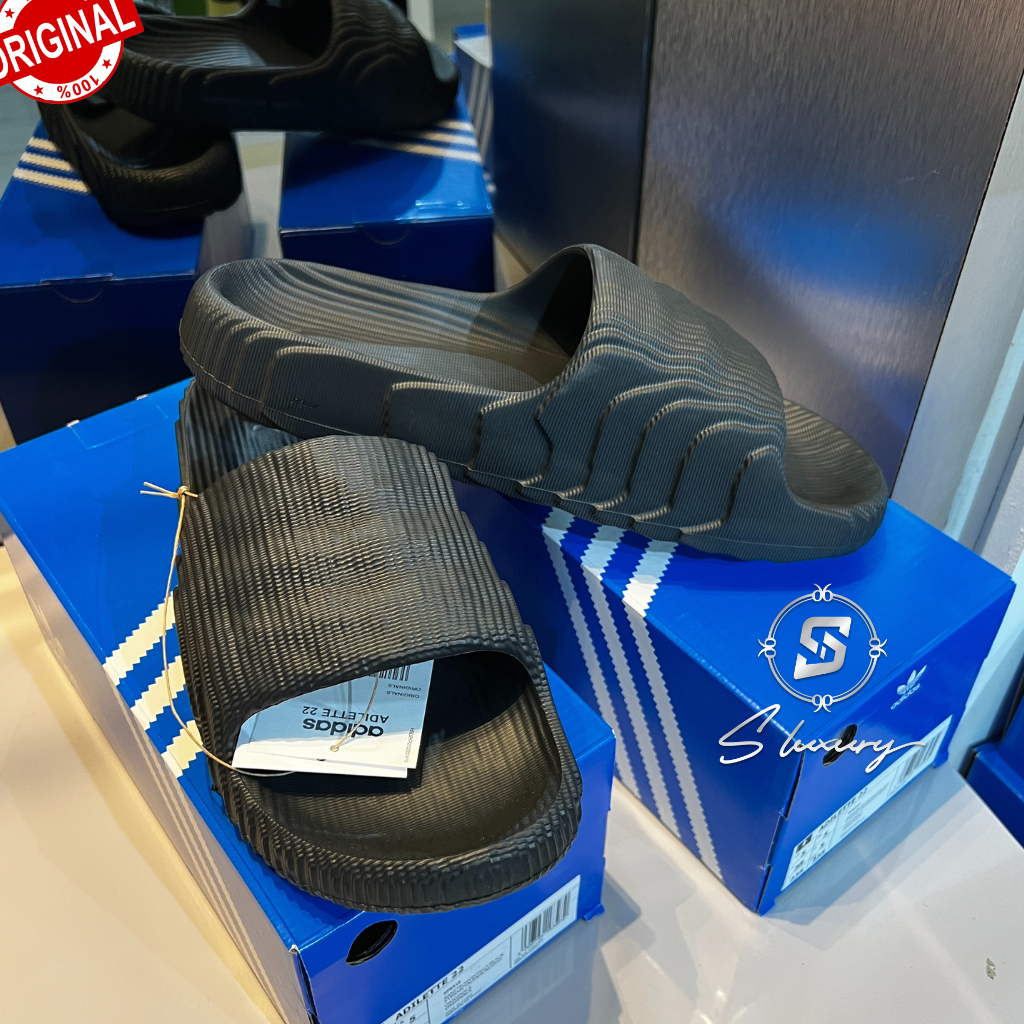 ADIDAS ADILETTE 22 SLIDES CARBON (BLACK) | Shopee Malaysia