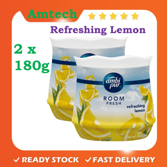 Ambi Pur Air Freshener Room Fresh Scented Gel Refreshing Lemon 2 x 180g