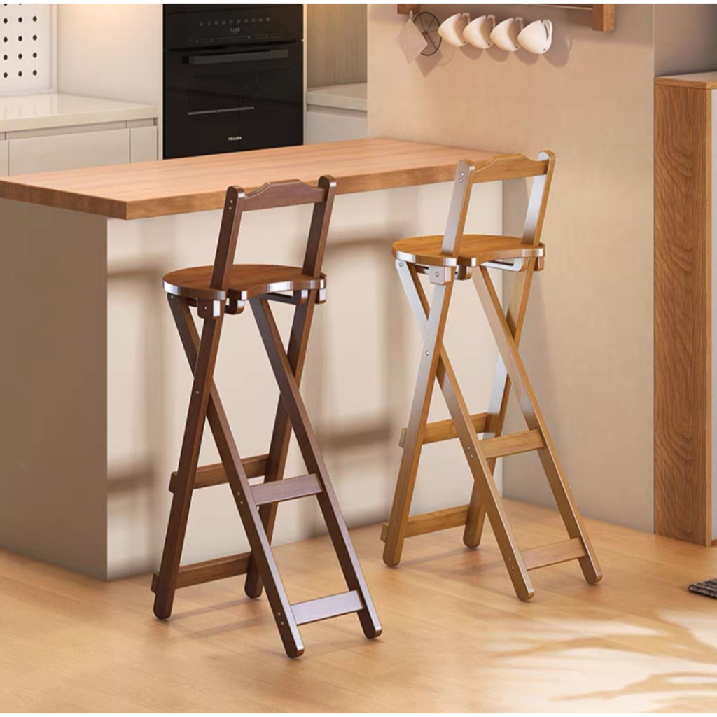 (Heavy Duty)Natural Solid Wood Folding Stool High Stool Chair Bar Stool