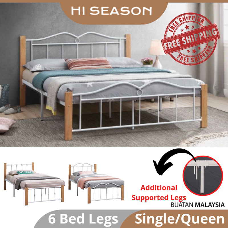 HI SEASON Single Queen Size Bed Metal Frame Wood Wooden Bingkai Rangka ...