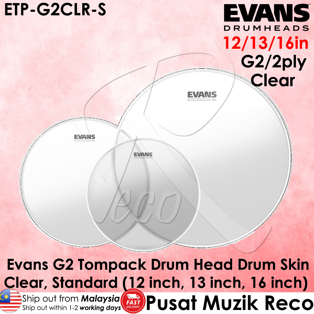 Evans G2 Tompack 12in 13in 16in Clear Tom Drum Head Drumhead Drum Skin