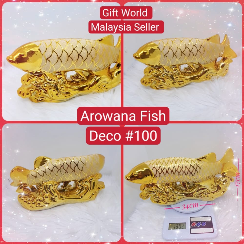 AROWANA FISH GOLDEN STATUES / GOLDEN AROWANA CERAMIC STATUES ** READY