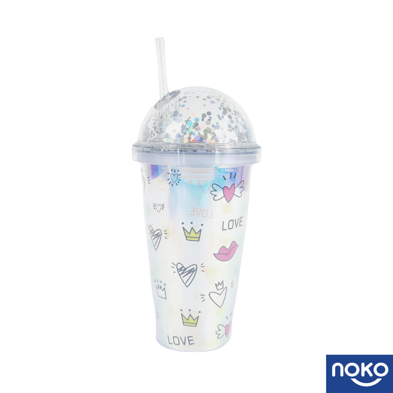 Love Doodle Cold Cup Tumbler Double Layer Plastic Drink Tumbler with