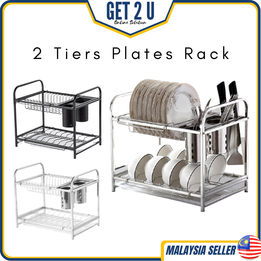 Rak Pinggan Dish Rack 2 Tier Stainless Steel with Removable Tray ...