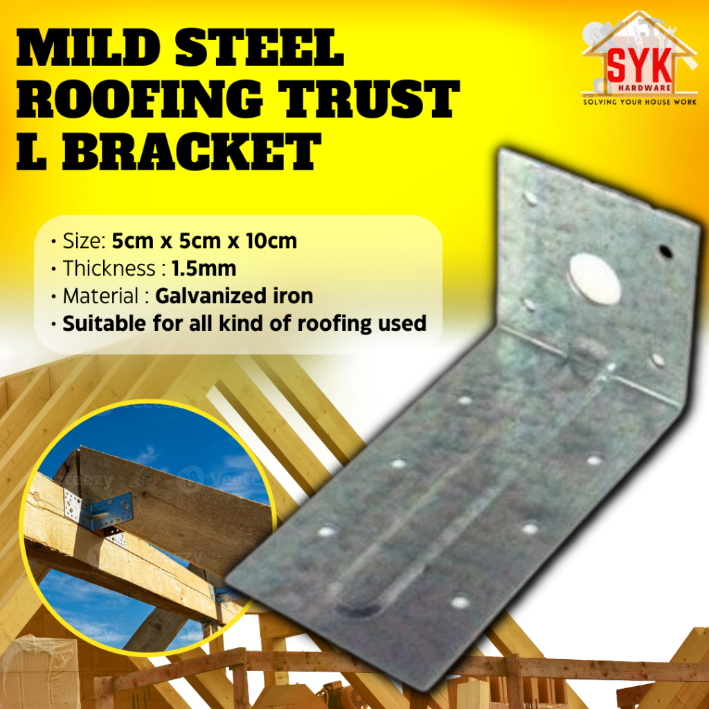 SYK 5cm x 10cm 1Pcs Heavy Duty Mild Steel Roofing L Trust Bracket