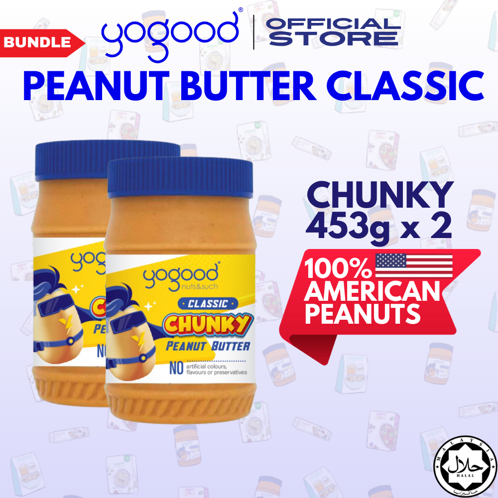 Yogood Classic Peanut Butter Chunky 453g x 2 [Exp20/10/2023] Shopee