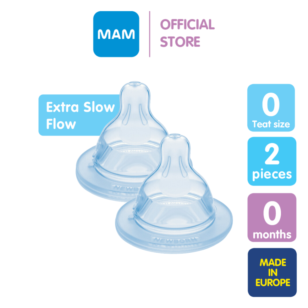 MAM Bottle Nipples Slow Flow Nipple Level 1, for Newborns and Older,  SkinSoft Silicone Nipples for Baby Bottles, Fits All MAM Bottles, 2 Pack